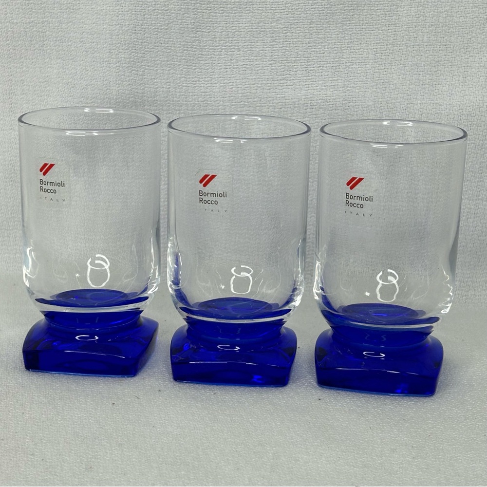 3 Cobalt Base Shot Glasses Bormioli Rocco Italy 3” Barware, Bar Cart Accessory